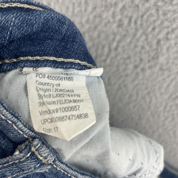 LEI Jeans Juniors 17 Long Felicia Low Rise Bootcut Embroidered Distressed Faded - Picture 12 of 13